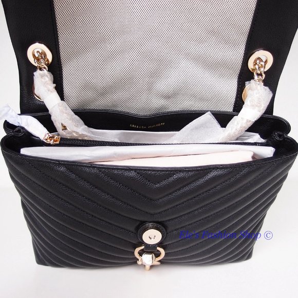 NWT Rebecca Minkoff Edie Medium Shoulder Crossbody Bag BLACK Gold AUTHENTIC - Picture 15 of 15